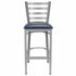 Chivari Ladder Back Bar Stool with Silver Frame and Navy Blue Vinyl Seat BLMSVNB-ZF-KT
