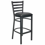 Ladder Back Bar Stool with Black Frame and Black Vinyl Seat