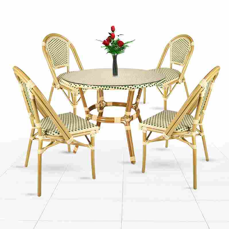 Toulouse Beige and Green French Bistro Set Includes 40" Table and 4 Chairs FBK-BG-W4-AX