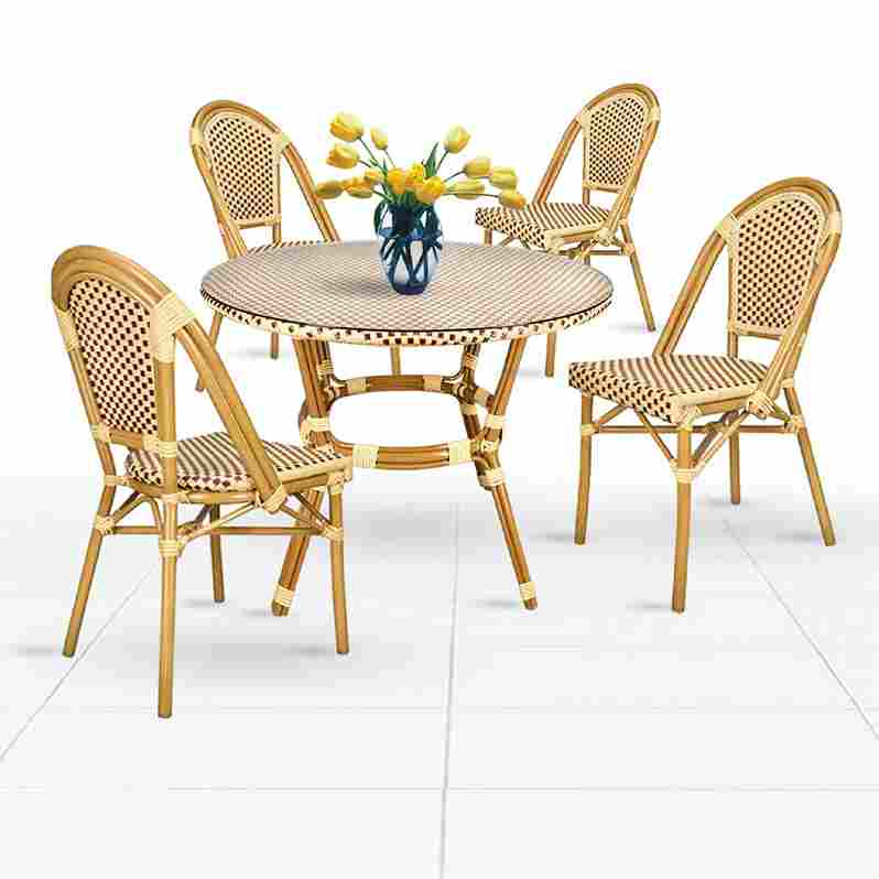 Toulouse Beige and Maroon French Bistro Set Includes 40" Table and 4 Chairs FBK-BM-WM4-AX