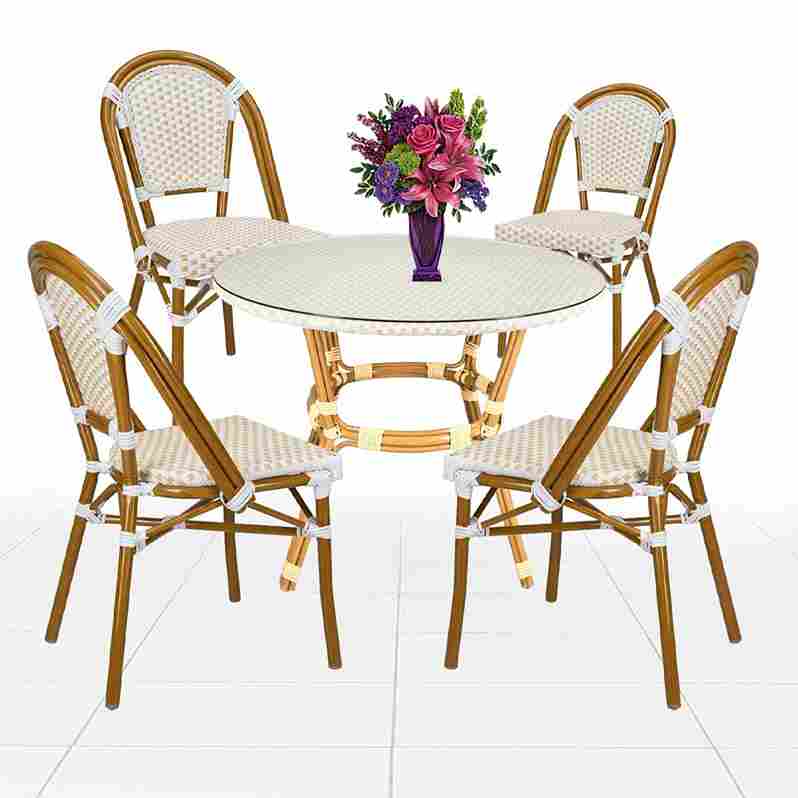 Toulouse White and Beige French Bistro Set Includes 40" Table and 4 Chairs FBK-WB-WB4-AX