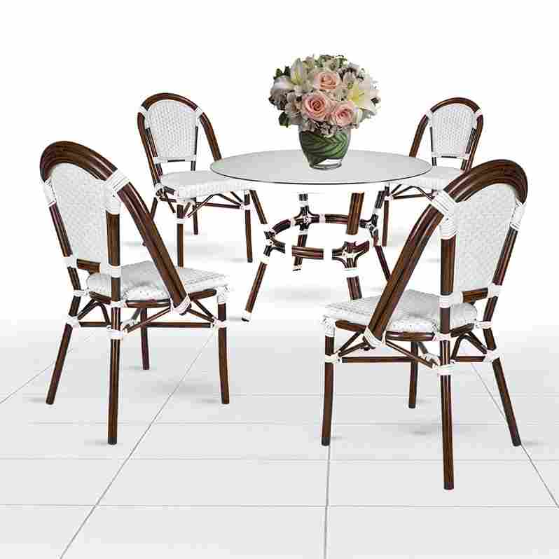 Toulouse White French Bistro Set Includes 40" Table and 4 Chairs FBK-WWD-WD4-AX