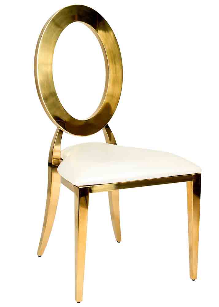 Chivari Gold Stainless Steel O Chair, Gold Frame with White Vinyl Seat COSSG-AX-T