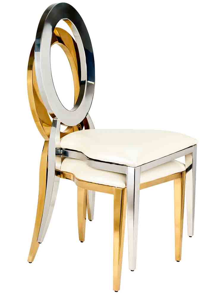 Chivari Gold Stainless Steel O Chair, Gold Frame with White Vinyl Seat COSSG-AX-T