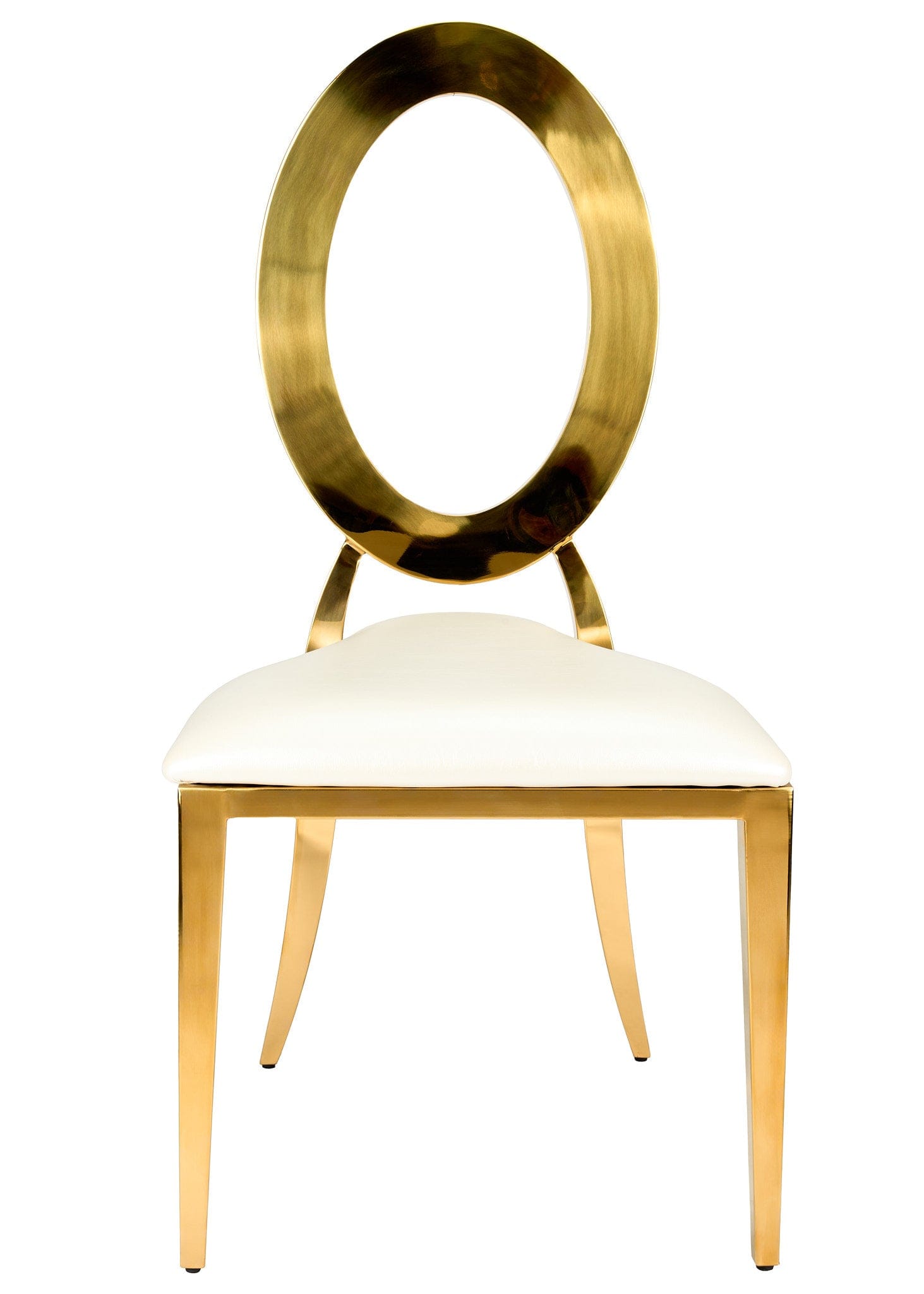 Chivari Gold Stainless Steel O Chair, Gold Frame with White Vinyl Seat COSSG-AX-T