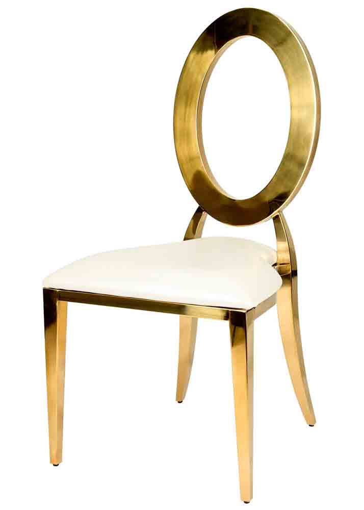 Chivari Gold Stainless Steel O Chair, Gold Frame with White Vinyl Seat COSSG-AX-T