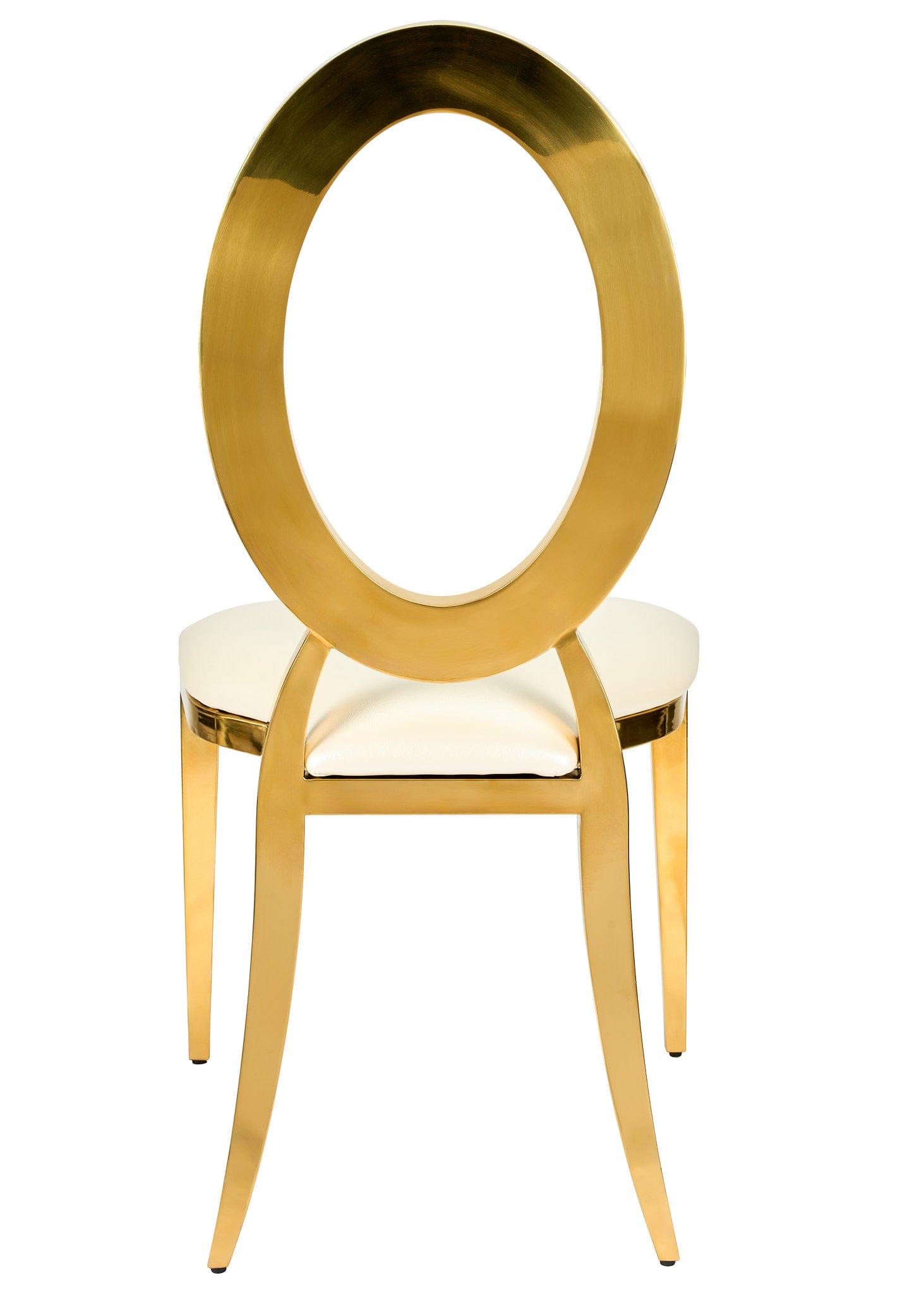 Chivari Gold Stainless Steel O Chair, Gold Frame with White Vinyl Seat COSSG-AX-T