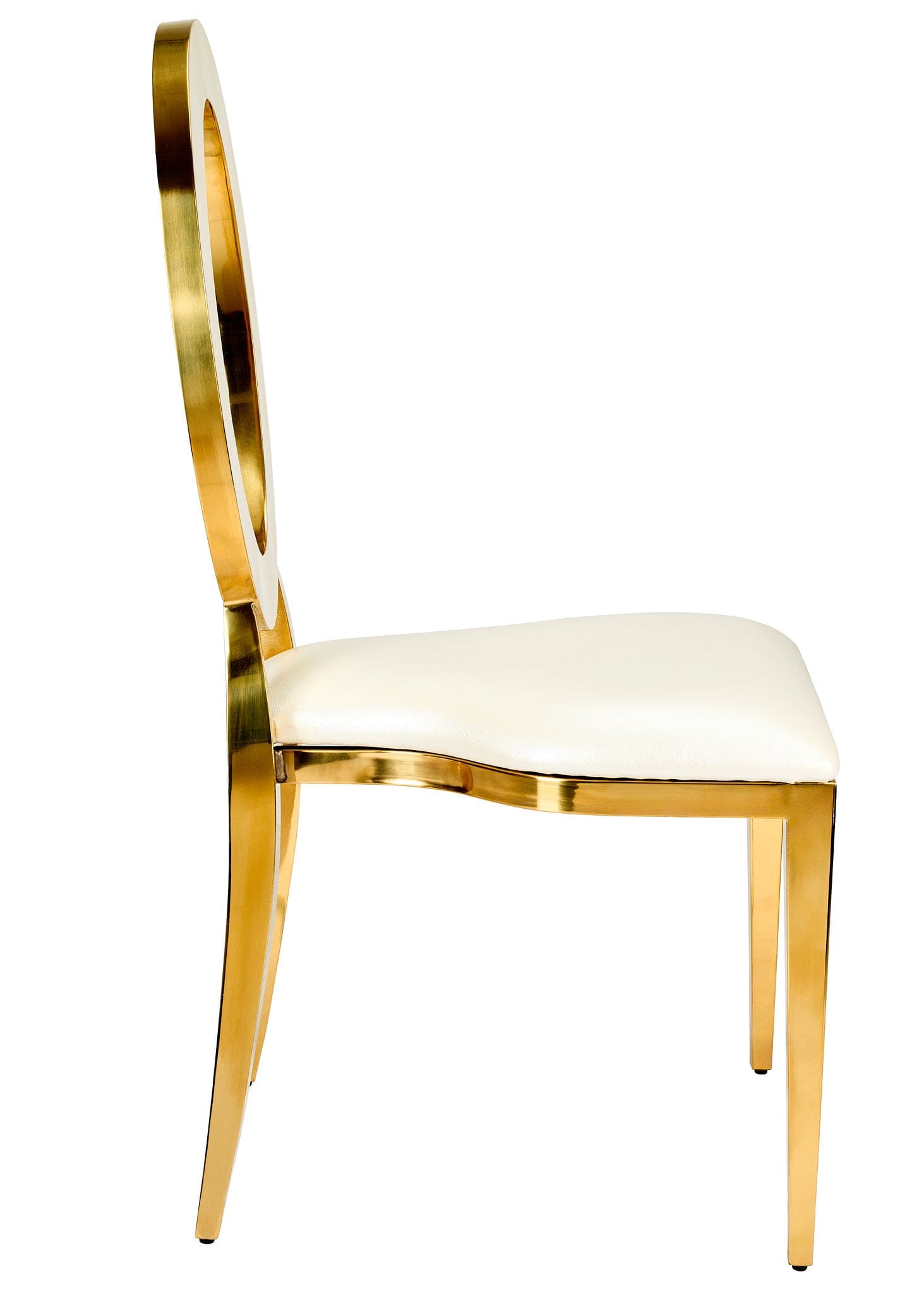 Chivari Gold Stainless Steel O Chair, Gold Frame with White Vinyl Seat COSSG-AX-T