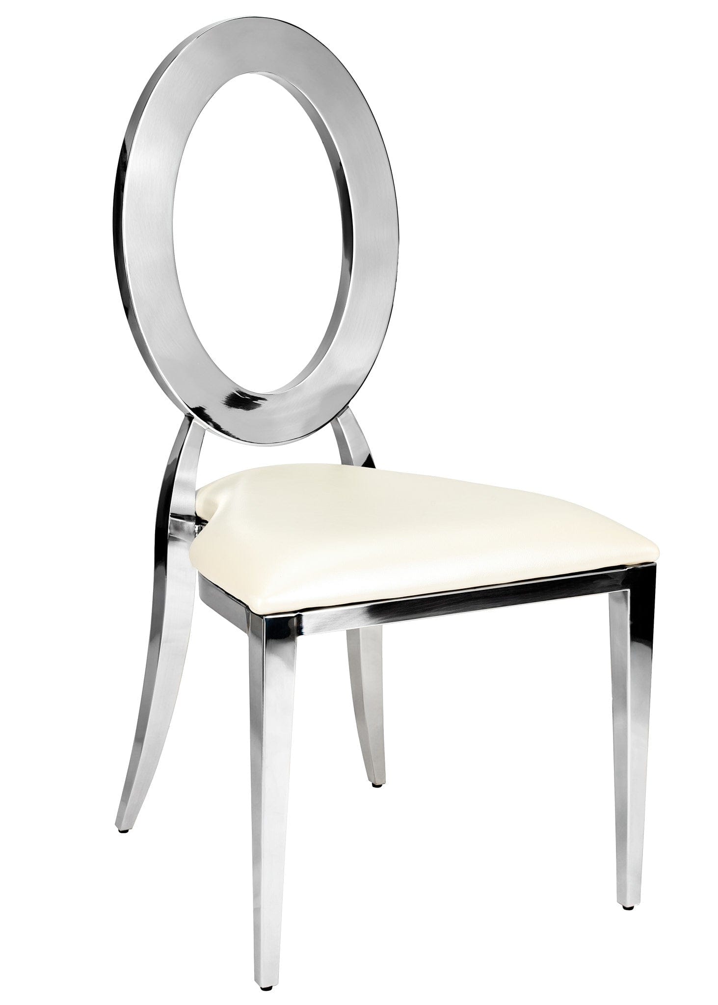 Chivari Silver Stainless Steel O Chair, Silver Frame with White Vinyl Seat COSSS-AX-T