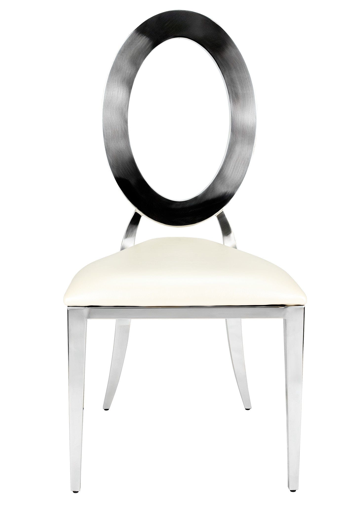Chivari Silver Stainless Steel O Chair, Silver Frame with White Vinyl Seat COSSS-AX-T