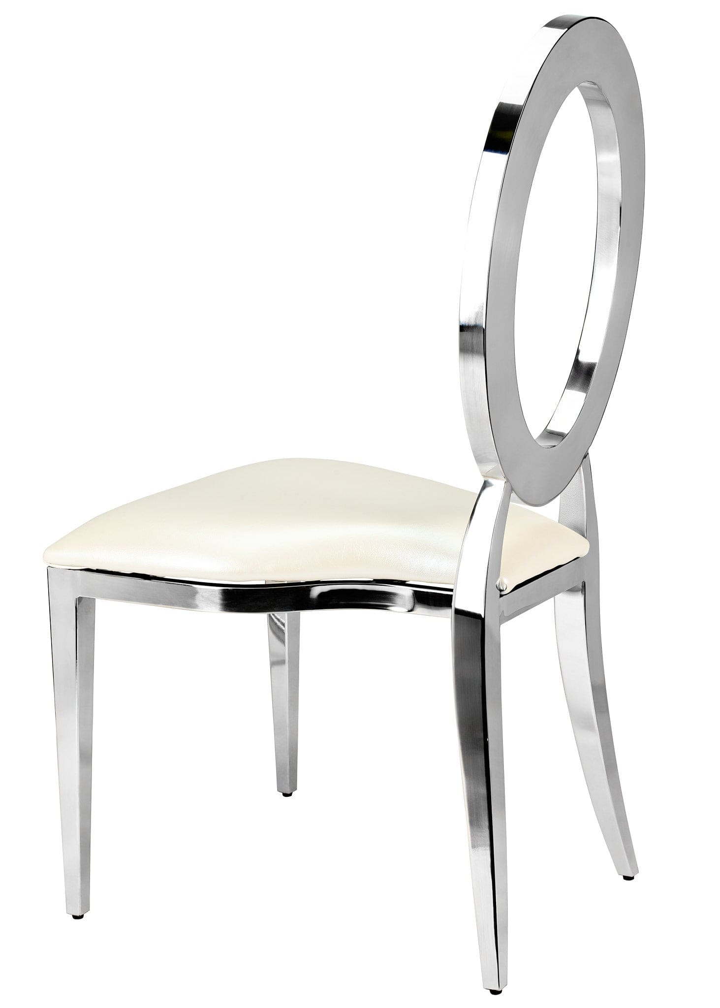 Chivari Silver Stainless Steel O Chair, Silver Frame with White Vinyl Seat COSSS-AX-T