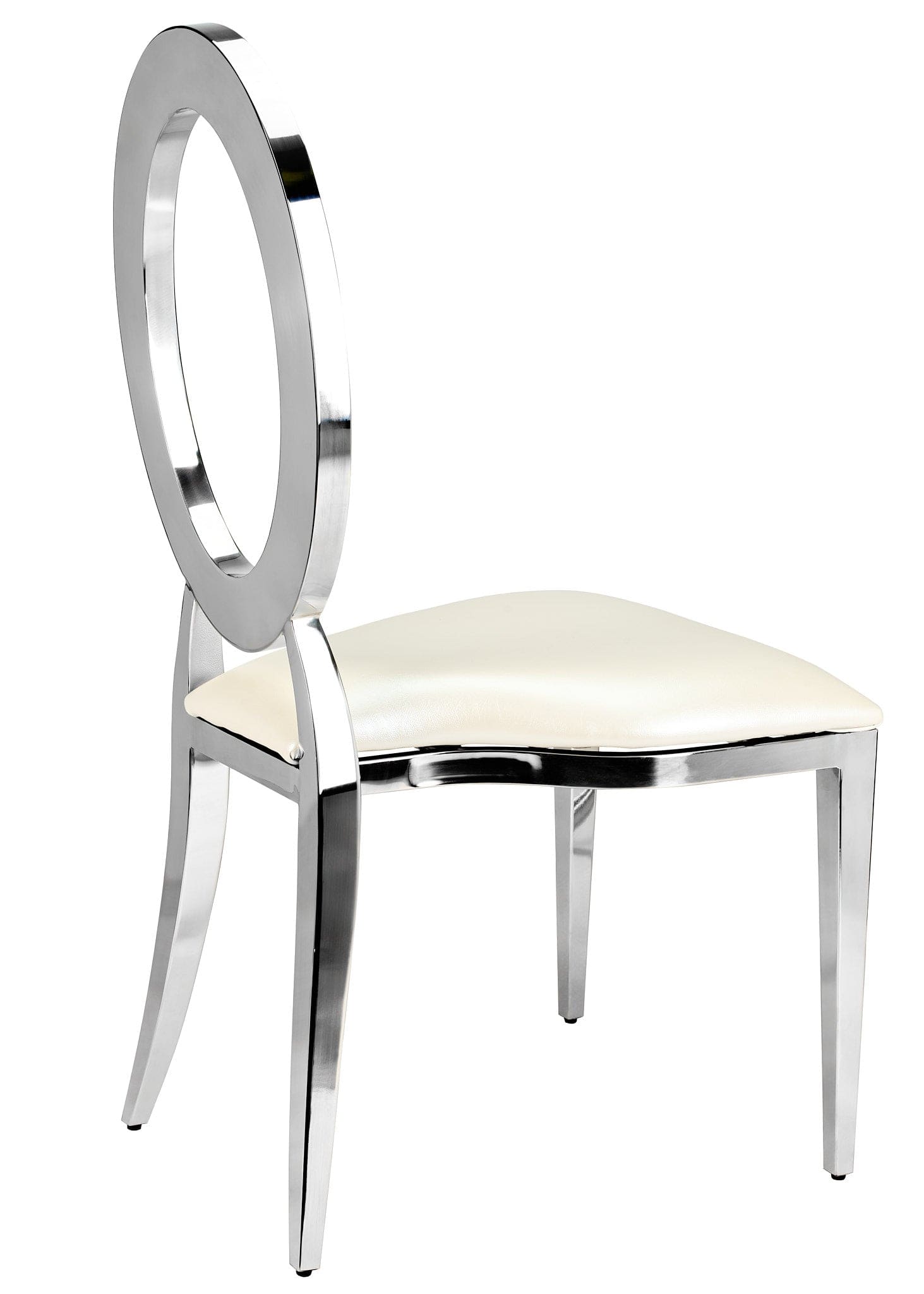 Chivari Silver Stainless Steel O Chair, Silver Frame with White Vinyl Seat COSSS-AX-T