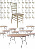 Chivari 100 Person Luxury Event Package:  100 Sparkling Gold Champagne Resin Steel Core Chiavari Chairs Plus 10 Round 72" Heavy Duty Banquet Folding Tables & 1 Banquet Table Cart PACK100CCRCHGSPSTEEL1072RD-T