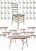 Chivari 100 Person Luxury Event Package:  100 Sparkling Gold Champagne Resin Steel Core Chiavari Chairs Plus 10 Round 72" Heavy Duty Banquet Folding Tables & 1 Banquet Table Cart PACK100CCRCHGSPSTEEL1072RD-T