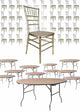Chivari 100 Person Luxury Event Package:  100 Sparkling Gold Champagne Resin Steel Core Chiavari Chairs Plus 10 Round 72" Heavy Duty Banquet Folding Tables & 1 Banquet Table Cart PACK100CCRCHGSPSTEEL1072RD-T