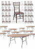 Chiavari The Luxury Combo - 100 Mahogany WoodGrain™ Resin Steel Skeleton™ Chiavari Chairs, 10 x 72" Round Plywood Tables, 1 Extra Large Table Cart PACK100CCRMBSTEEL1072RD-T