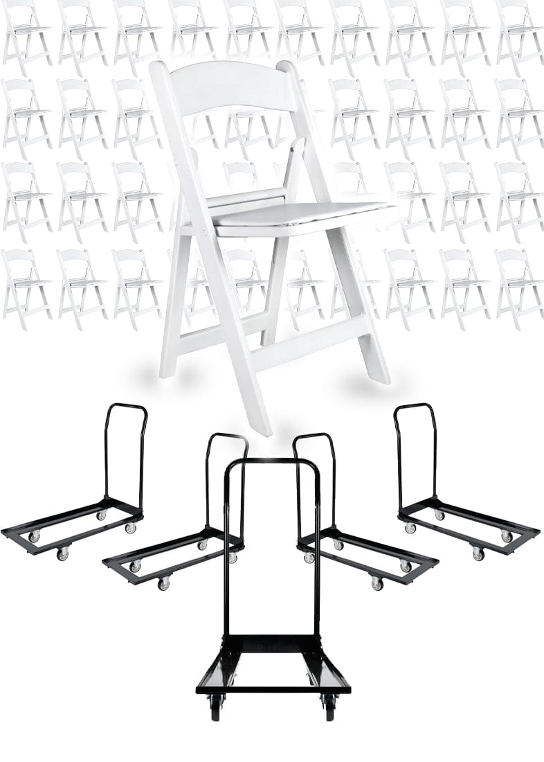 Chivari 100 Folding Chair Super Deal:  100 Resin Folding Chairs with 4 Dollies and 4 Straps PACK100CFRW4CART4STRAP-CXAX-T