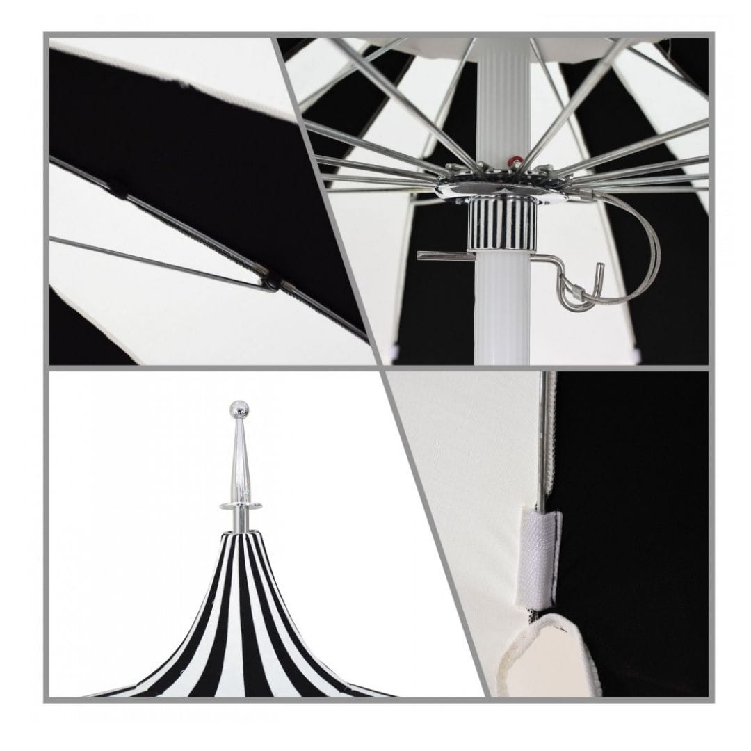 California Umbrellas Macaw 8.5' Classic Pagoda Series Sunbrella Fabric Patio Umbrella with White Aluminum Pole and Push Lift CAL-SMPT852174CLAS-5429