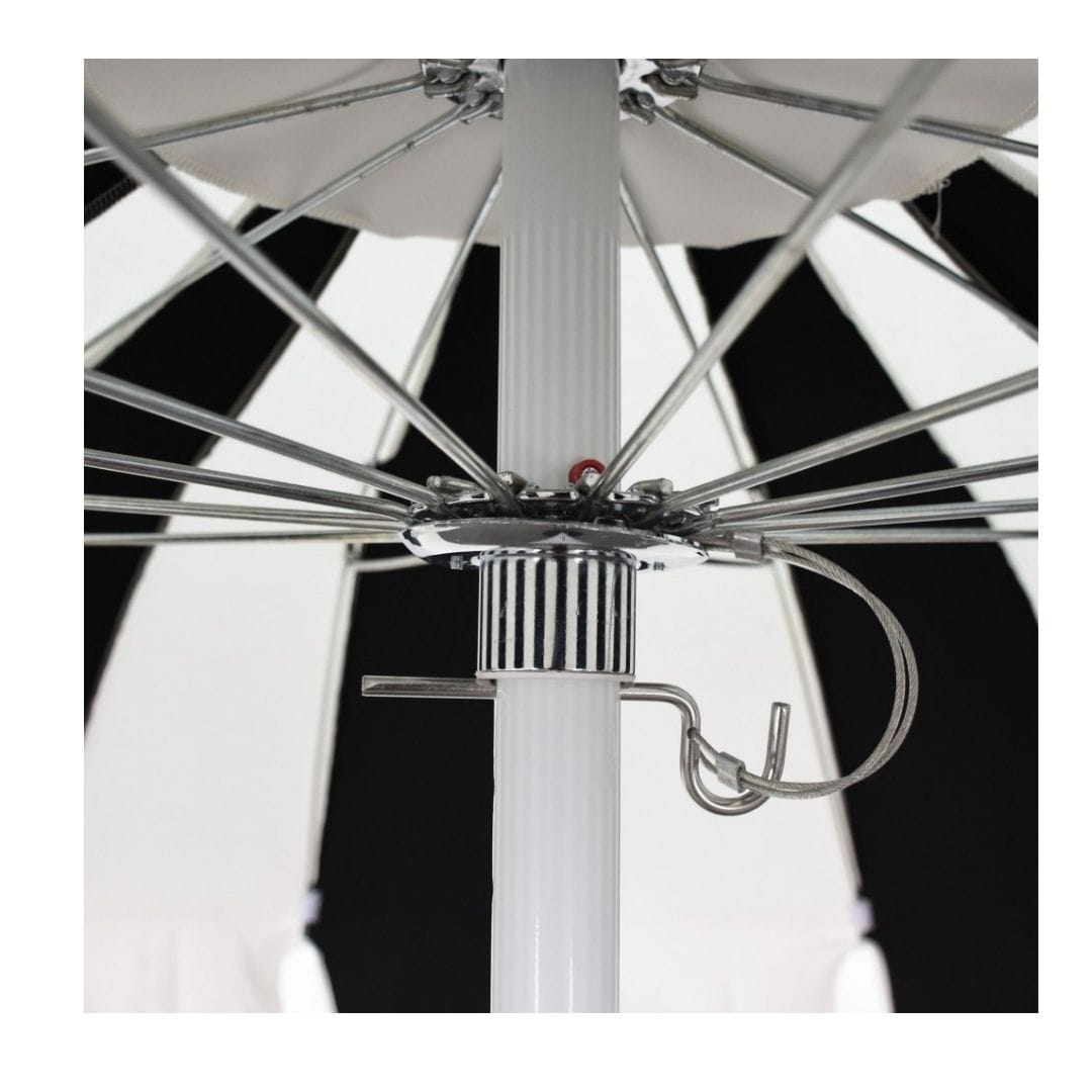 California Umbrellas Macaw 8.5' Classic Pagoda Series Sunbrella Fabric Patio Umbrella with White Aluminum Pole and Push Lift CAL-SMPT852174CLAS-5429