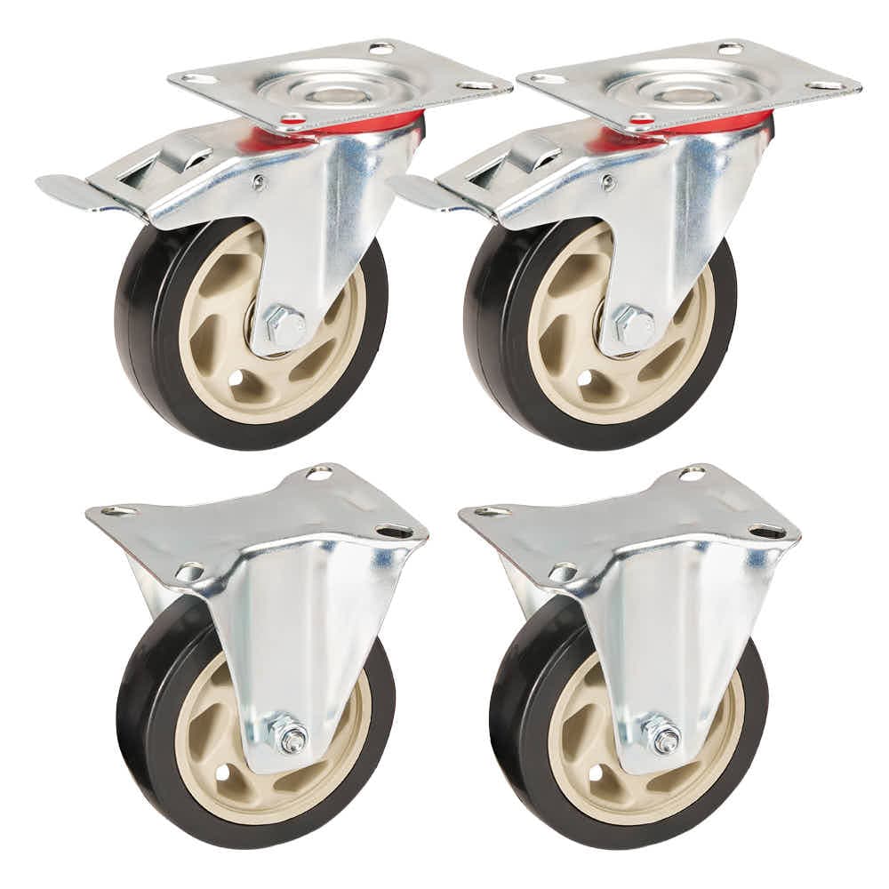 Chivari A Pair of Fixed and Swivel Wheels 4" for Fixed Carts 101 / 111 / 112 PARTS-WHEEL-FCCART5-KT