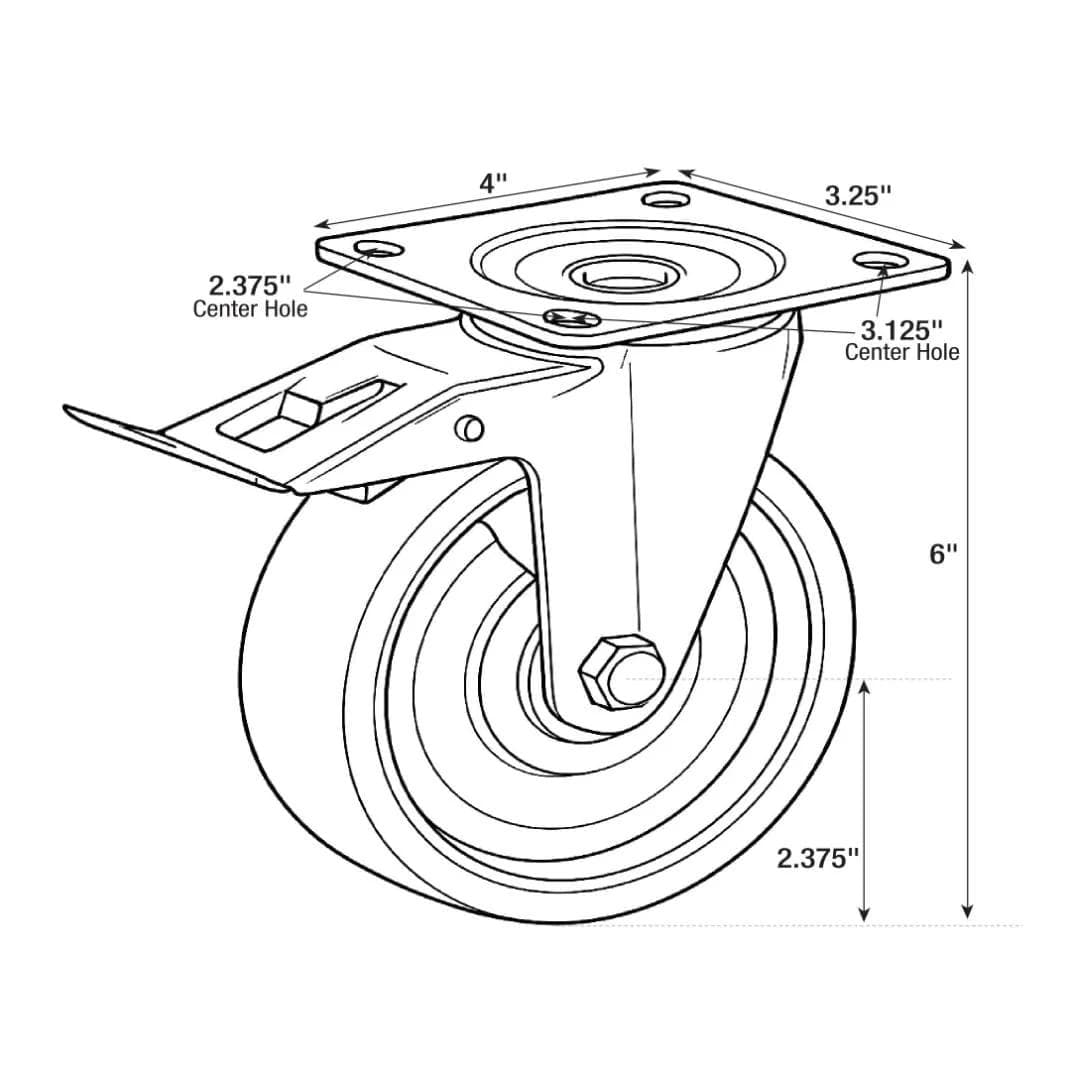 Chivari Swivel Wheel AX FC Cart 5" Wheel with Brake for Carts 102 / 105 / 109 / 113 PARTS-WHEEL-FCCART5 SWIVEL-KT