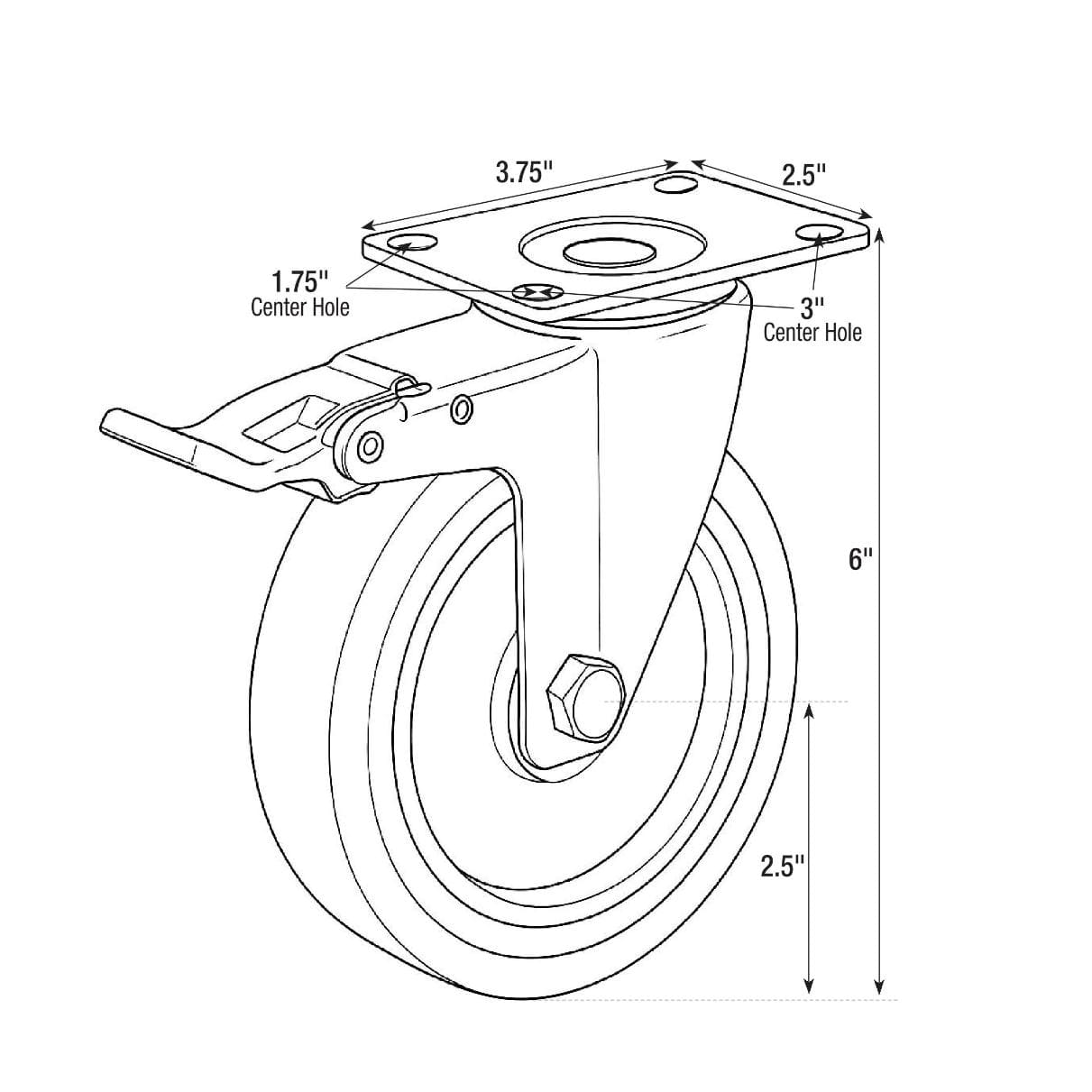 Chivari Swivel Wheel 5" with Brake Carts 100HD / 115 PARTS-WHEEL-HCCART5-SWIVEL-KT