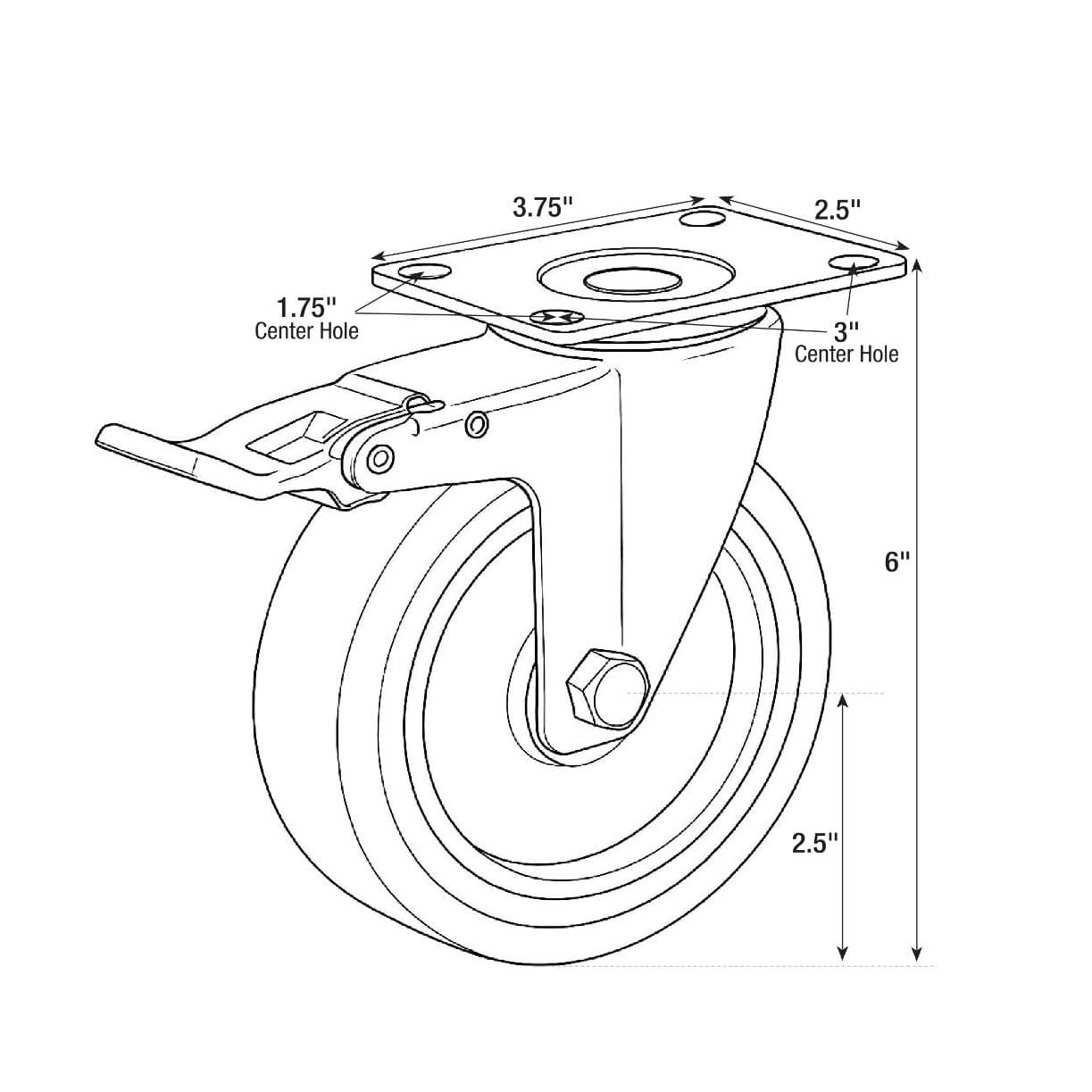 Chivari A Pair of Fixed and Swivel Wheels 5" for Hanging Carts 100HD / 115 PARTS-WHEEL-HCCART5-KT