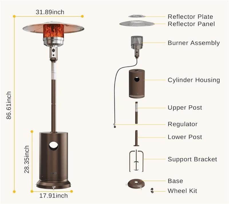 Chivari Gray Propane Standing Patio Outdoor Heater 41000 BTU HEAT-PAT41KBTU-GRY