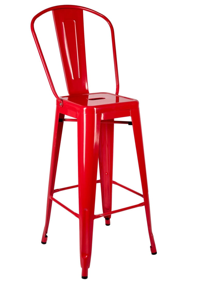 Chivari Scratch and Dent Red Hi Gloss Tolix Style Metal Barstool with Back BTBMR-AX-T-SD