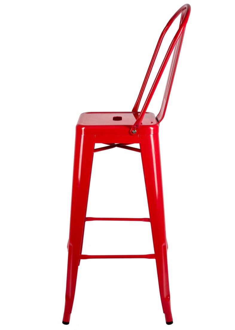 Chivari Red Hi Gloss Tolix Style Metal Barstool with Back BTBMR-AX-T