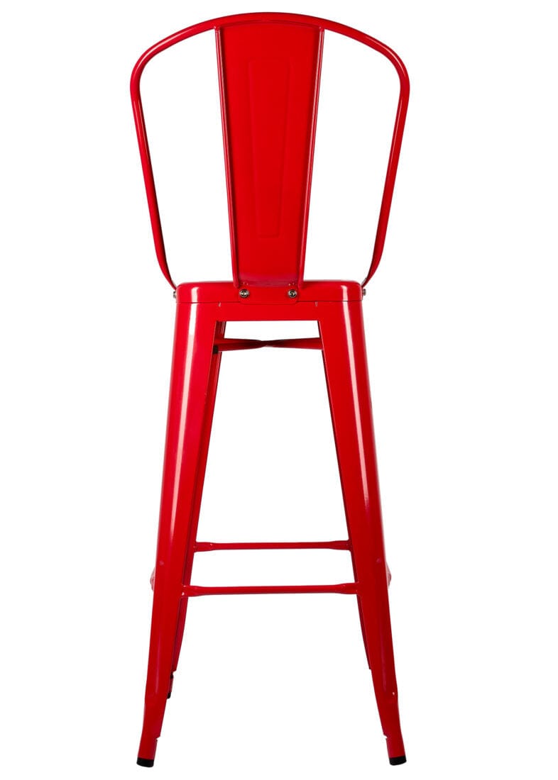 Chivari Scratch and Dent Red Hi Gloss Tolix Style Metal Barstool with Back BTBMR-AX-T-SD
