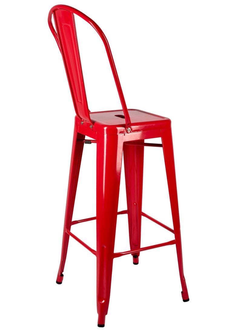 Chivari Scratch and Dent Red Hi Gloss Tolix Style Metal Barstool with Back BTBMR-AX-T-SD