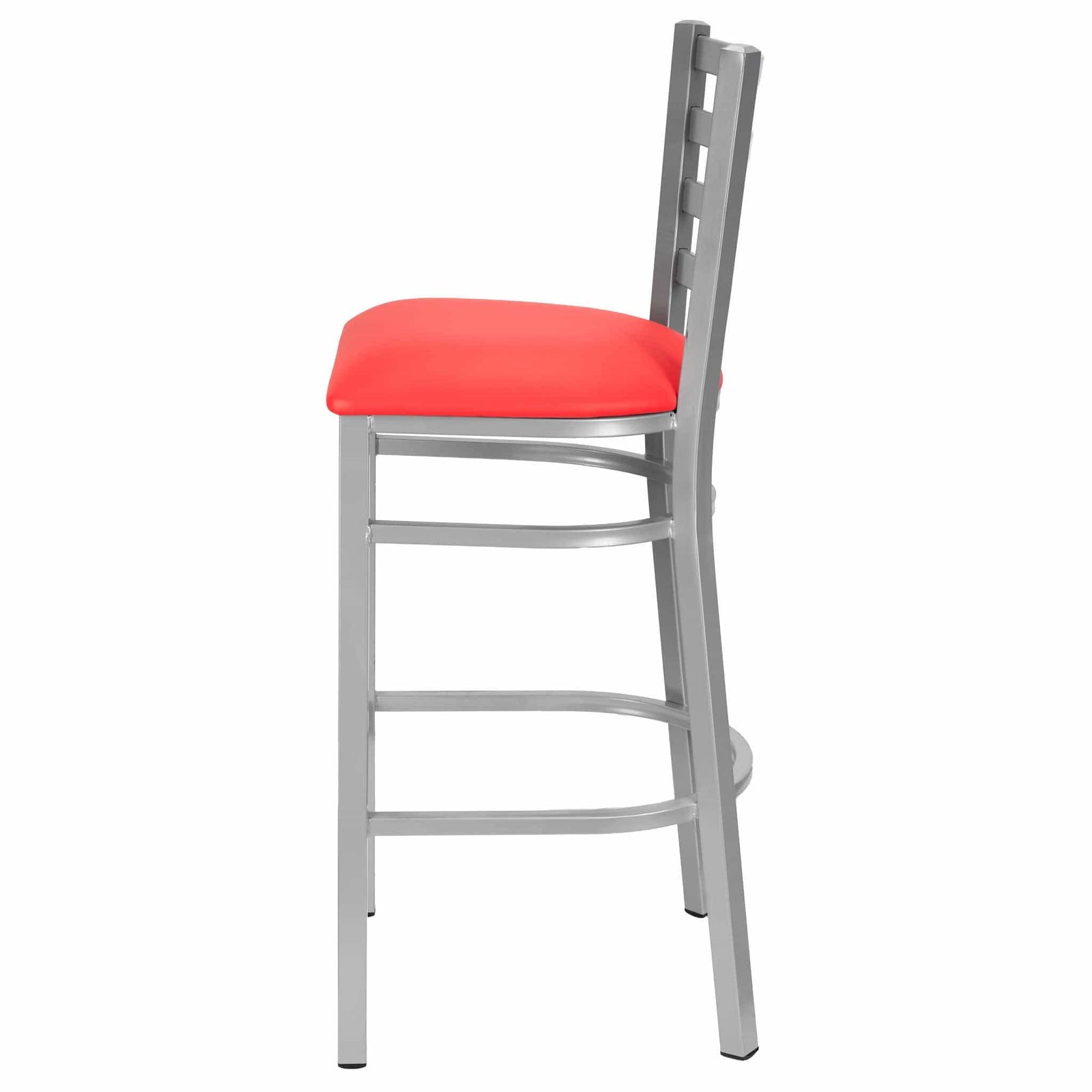 Chivari Ladder Back Bar Stool with Silver Frame and Red Vinyl Seat BLMSVR-ZF-KT
