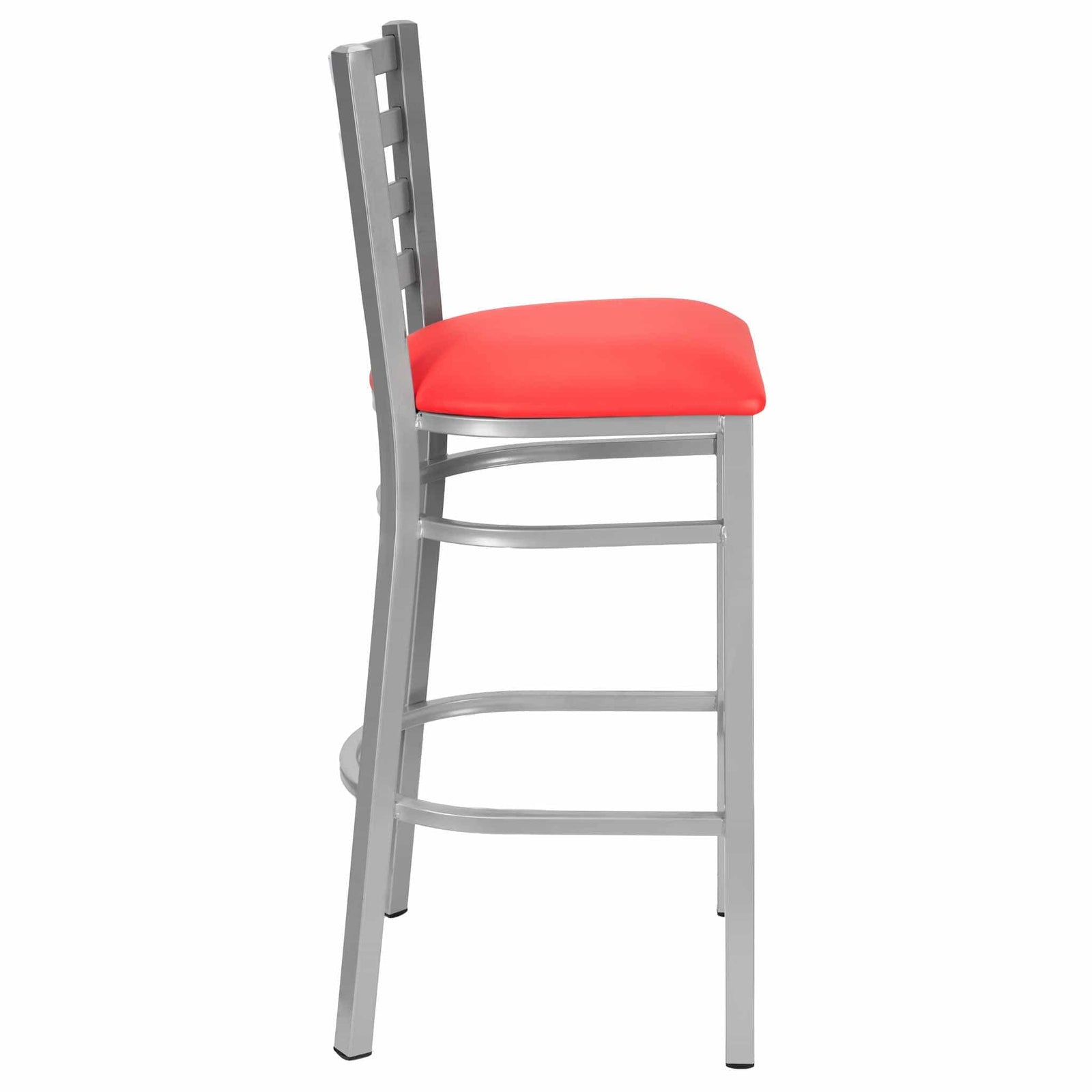 Chivari Ladder Back Bar Stool with Silver Frame and Red Vinyl Seat BLMSVR-ZF-KT