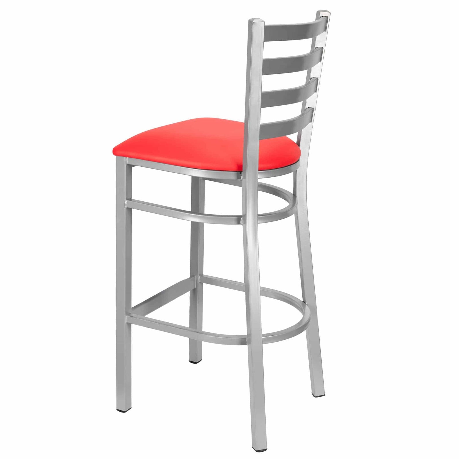Chivari Ladder Back Bar Stool with Silver Frame and Red Vinyl Seat BLMSVR-ZF-KT