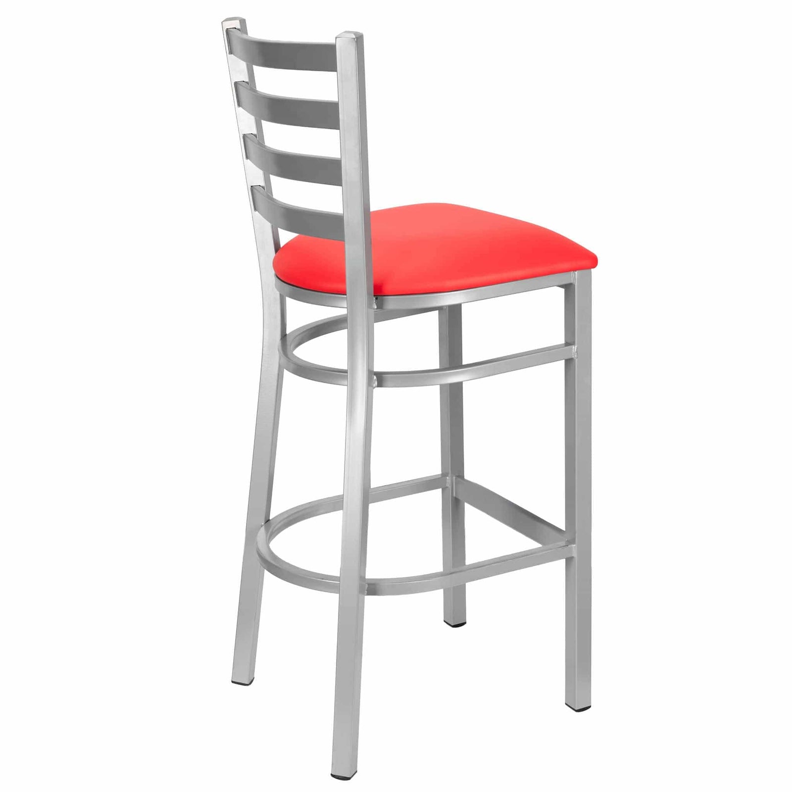 Chivari Ladder Back Bar Stool with Silver Frame and Red Vinyl Seat BLMSVR-ZF-KT