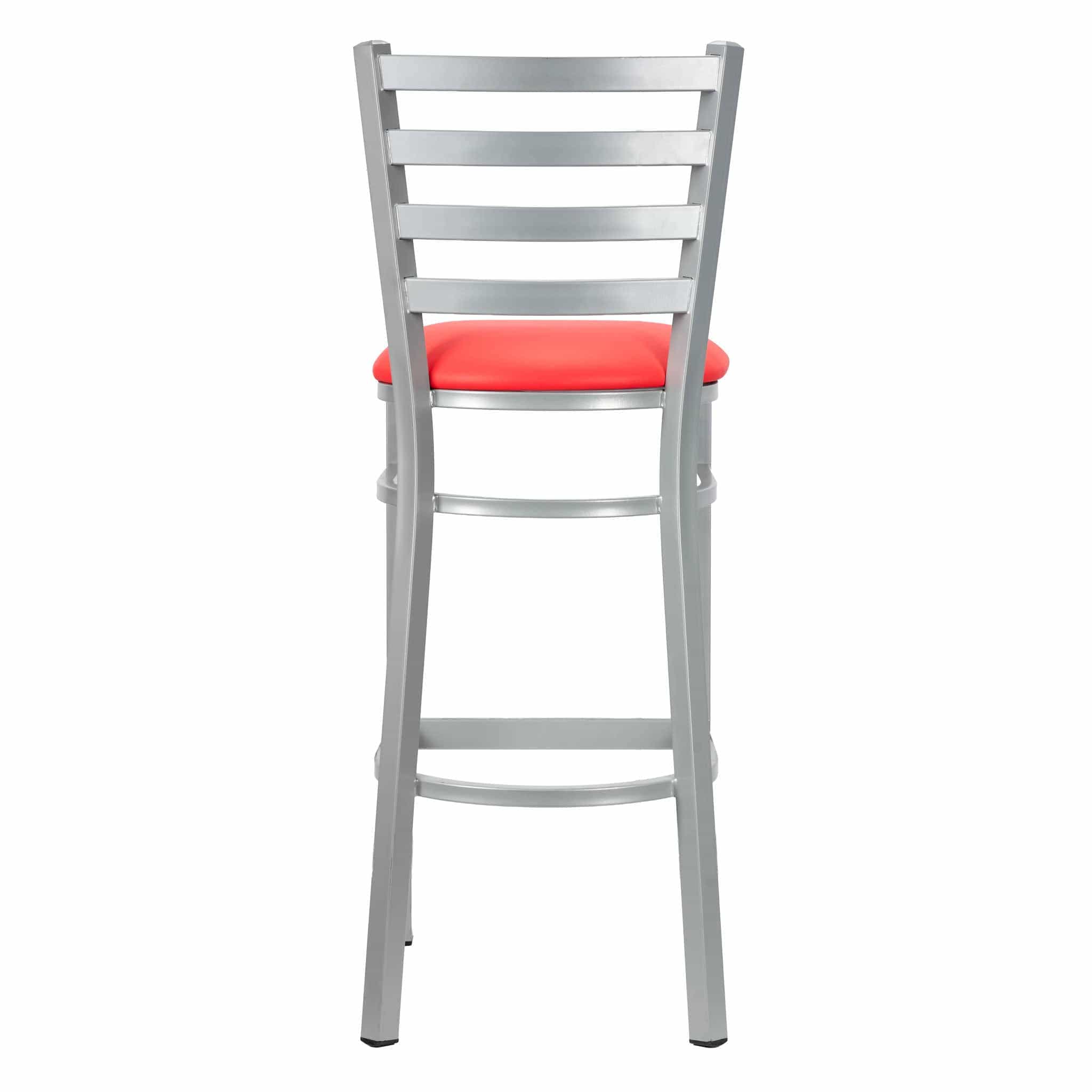 Chivari Ladder Back Bar Stool with Silver Frame and Red Vinyl Seat BLMSVR-ZF-KT