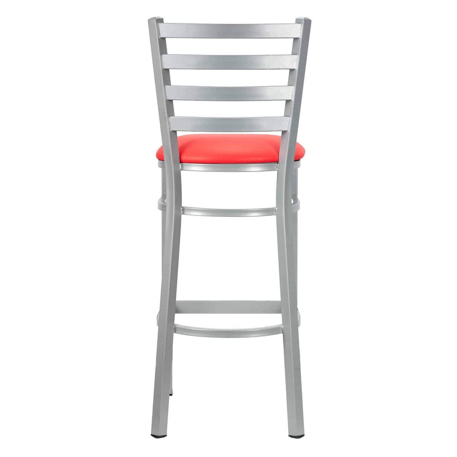 Chivari Ladder Back Bar Stool with Silver Frame and Red Vinyl Seat BLMSVR-ZF-KT
