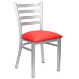 Ladder Back Restaurant Chair with Silver Frame and Red Vinyl Seat