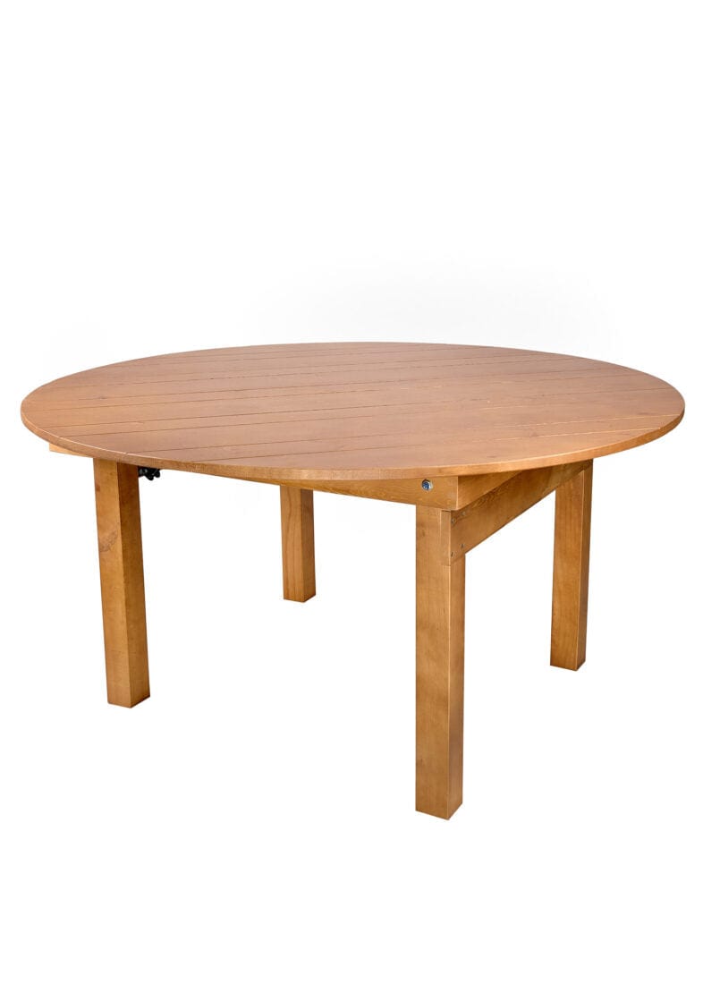 Chivari 60" (5 Foot) Chestnut Round Farm Table TFARMRD60-CHESTNUT-S-LEG-AX-T