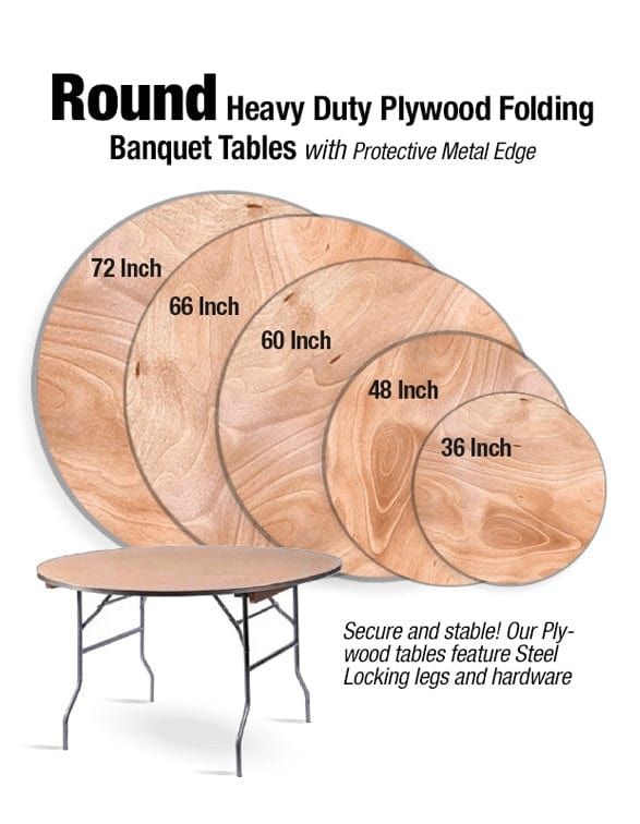 Chivari 60" (5 Foot) Round Heavy Duty Metal Edge Plywood Folding Banquet Table TPLYRD60M-AX-T
