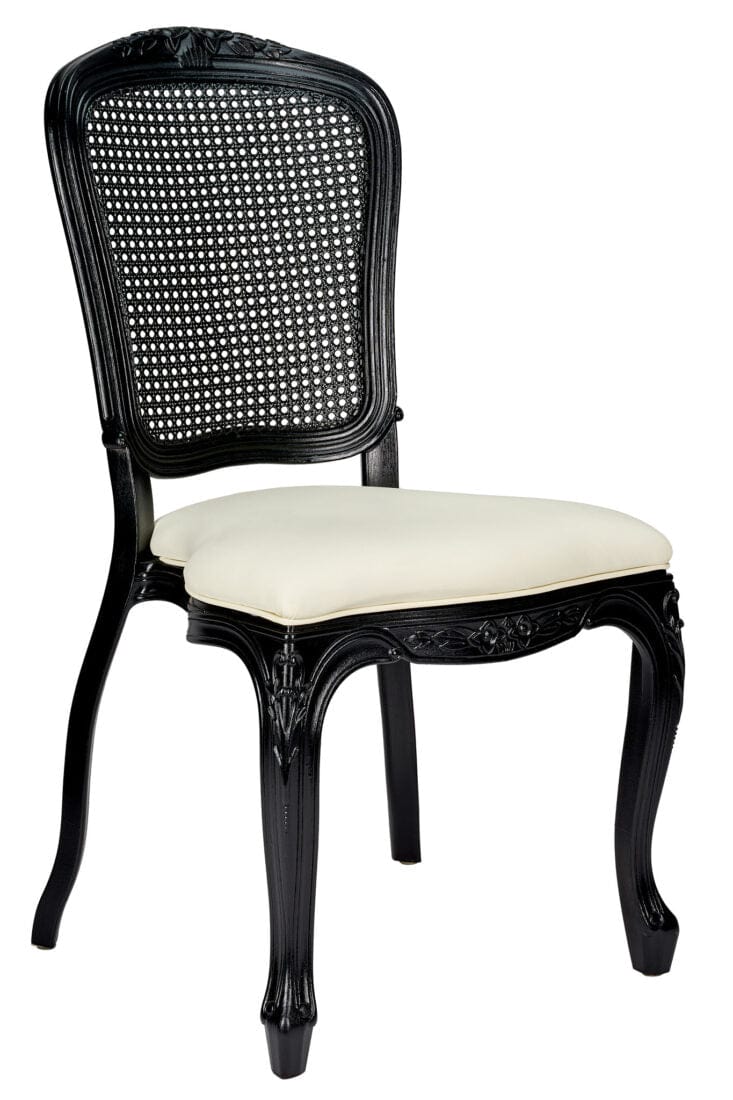 Black Resin Royal Chair with Ivory Vinyl Seat and Black Rattan Back Similar to Louis Pop Style - Monstserrat