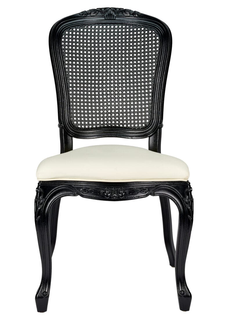 Black Resin Royal Chair with Ivory Vinyl Seat and Black Rattan Back Similar to Louis Pop Style - Monstserrat