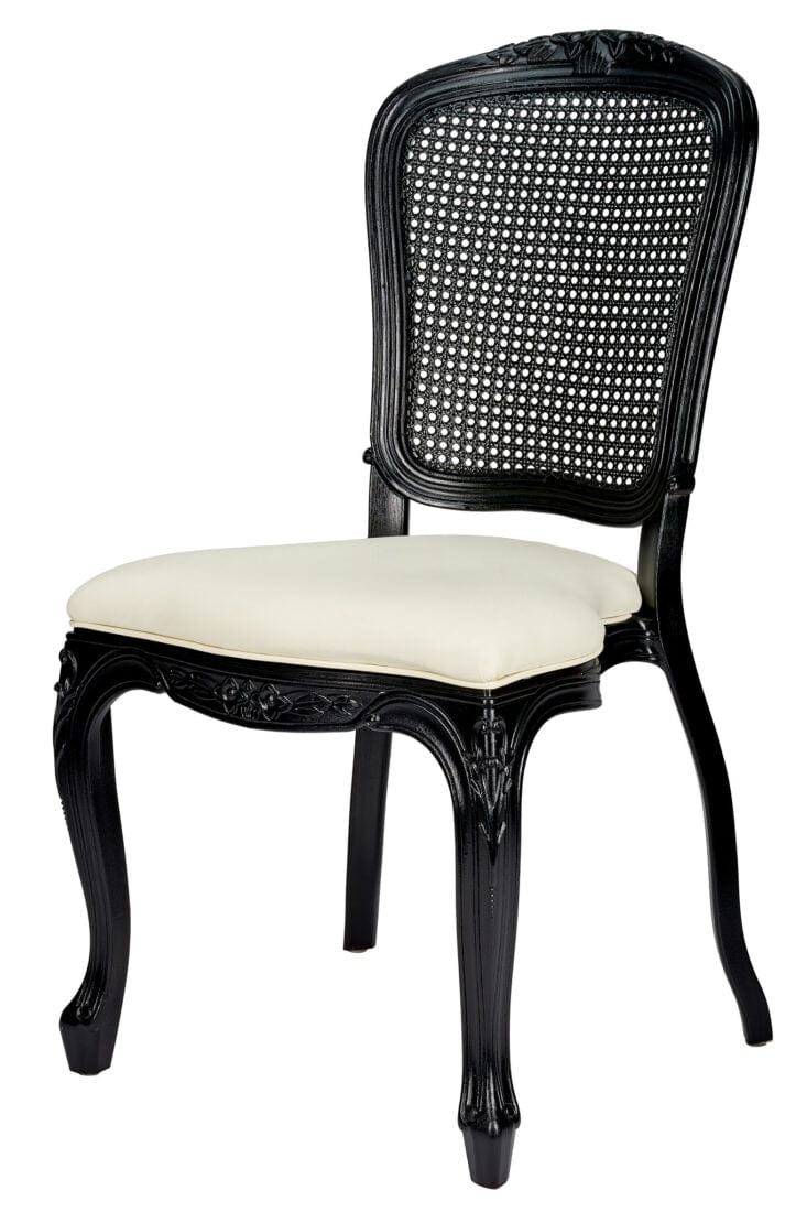 Chivari Black Resin Royal Chair with Ivory Vinyl Seat and Black Rattan Back Similar to Louis Pop Style - Monstserrat CRRBIR-ZG-T