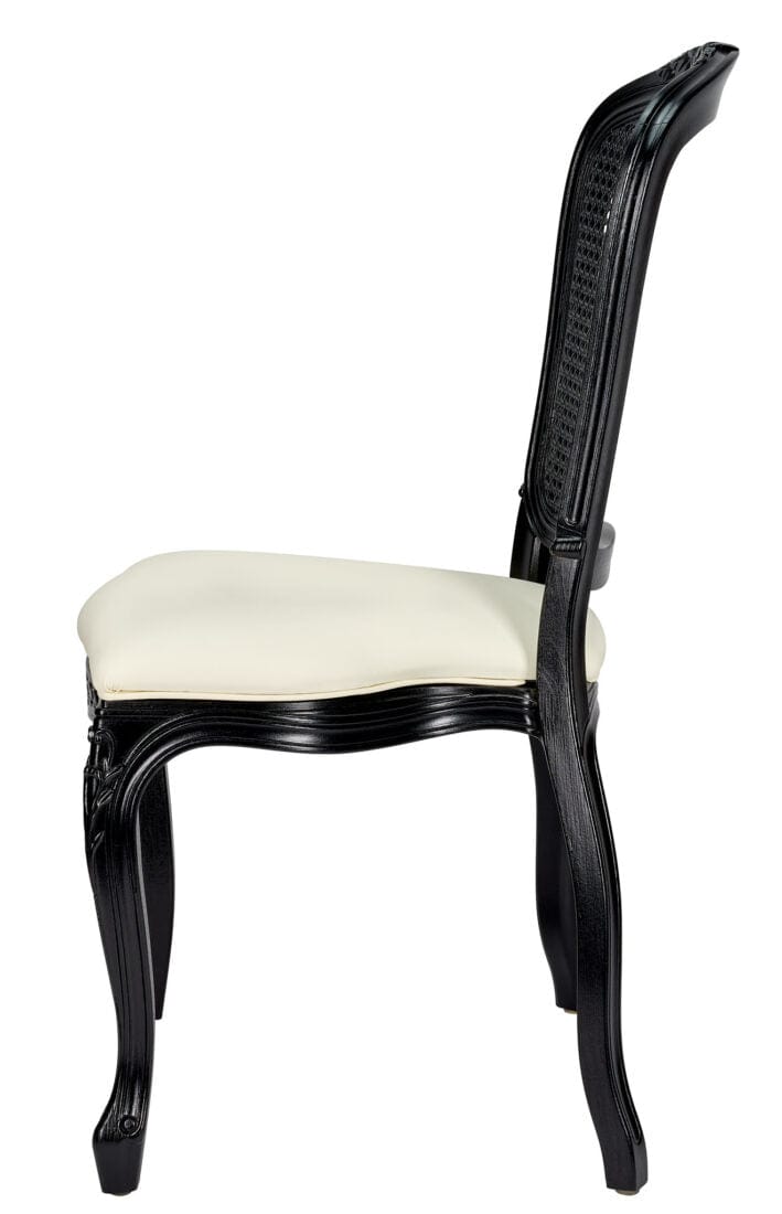 Chivari Black Resin Royal Chair with Ivory Vinyl Seat and Black Rattan Back Similar to Louis Pop Style - Monstserrat CRRBIR-ZG-T