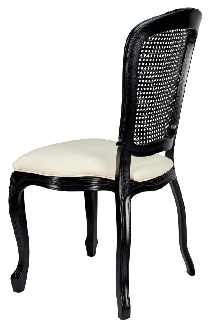 Chivari Black Resin Royal Chair with Ivory Vinyl Seat and Black Rattan Back Similar to Louis Pop Style - Monstserrat CRRBIR-ZG-T