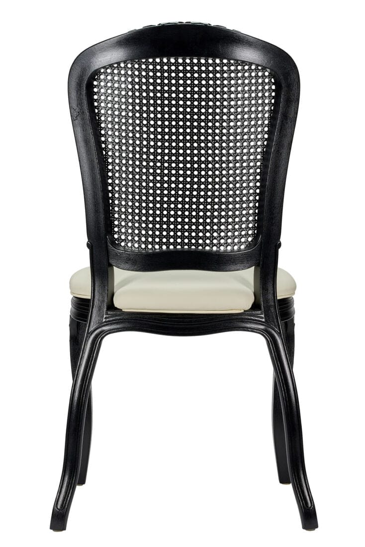 Chivari Black Resin Royal Chair with Ivory Vinyl Seat and Black Rattan Back Similar to Louis Pop Style - Monstserrat CRRBIR-ZG-T