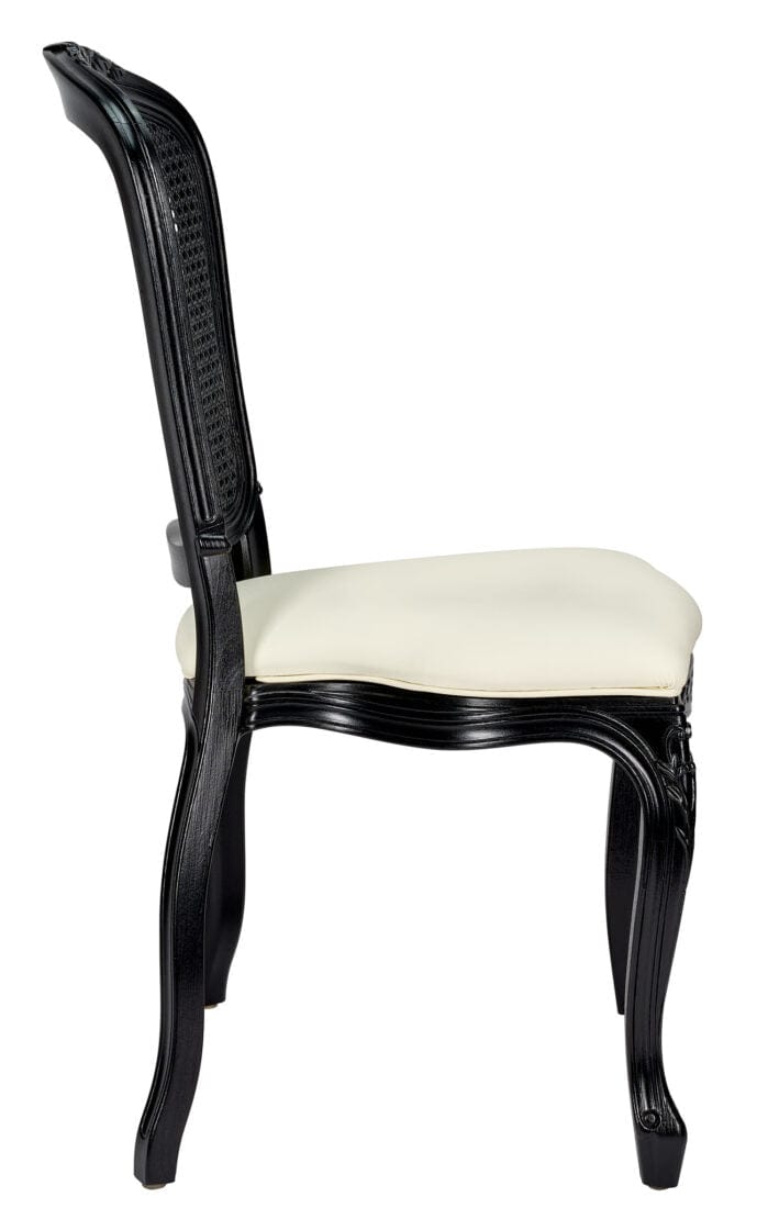 Chivari Black Resin Royal Chair with Ivory Vinyl Seat and Black Rattan Back Similar to Louis Pop Style - Monstserrat CRRBIR-ZG-T