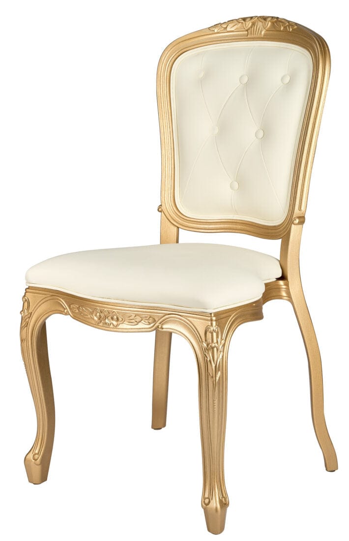 Chivari Gold Resin Royal Chair with Ivory Vinyl Seat and Ivory Vinyl Tufted Back Similar to Louis Pop Style - Chambeau CRRGIT-ZG-T