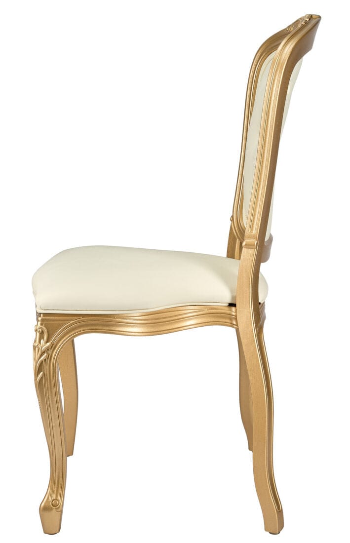 Chivari Gold Resin Royal Chair with Ivory Vinyl Seat and Ivory Vinyl Tufted Back Similar to Louis Pop Style - Chambeau CRRGIT-ZG-T